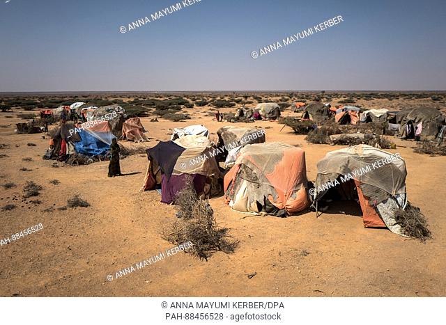 A view over a camp of nomadic cattle herders in Uusgure, Somalia 22 Febuary 2017. Due to the ongoing drought, nomadic herdsmen have settled on the outskirts of...