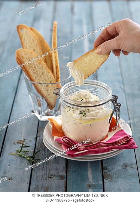 Feta dip with grilled bread