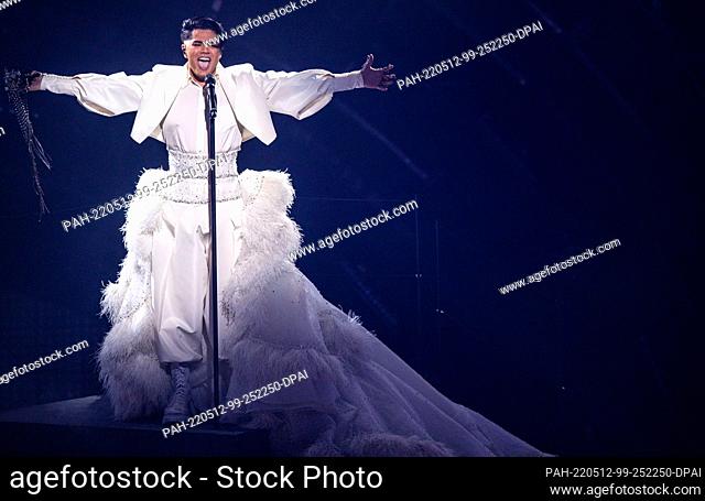 11 May 2022, Italy, Turin: Sheldon Riley from Australia with the title ""Not The Same"" during the dress rehearsal for the second semi-final at the Eurovision...