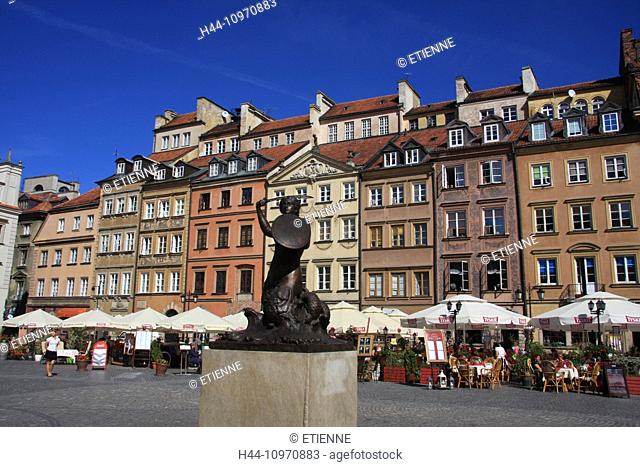 Poland, Warsaw, Europe, Old Town, Unesco, world cultural heritage, marketplace, Rynek Starego Miasta, houses, homes, facades, statue, sea spinster, sword