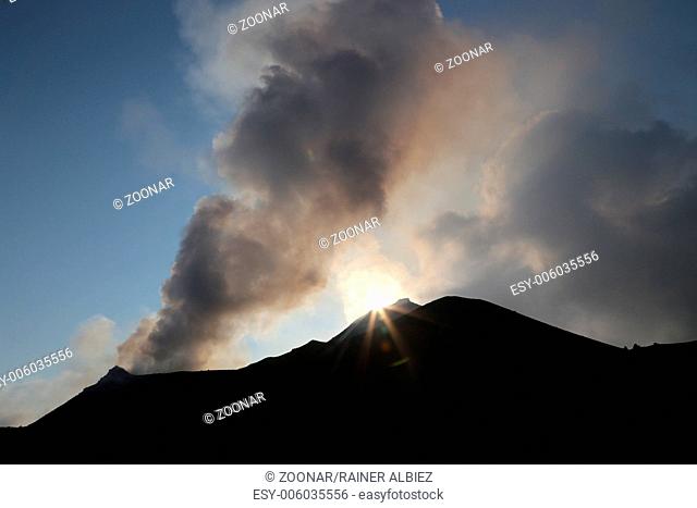 Smoke eruption volcano Stromboli erupting