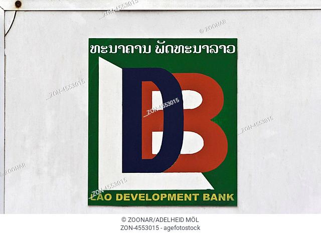 Schild, LDB, Lao Development Bank, Luang Prabang, Laos, Südostasien Sign, LDB, Lao Development Bank, Luang Prabang, Lao, Southeast Asia