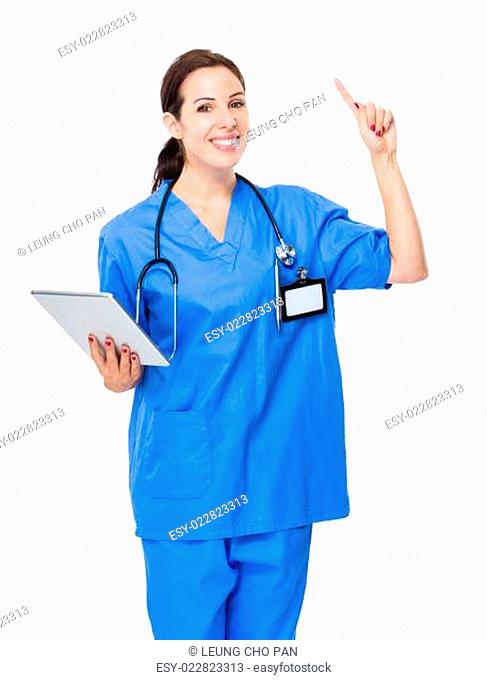 Female doctor with tablet