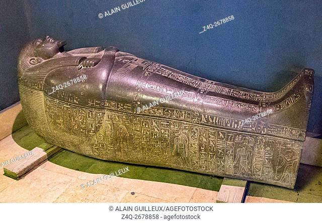 Egypt, Cairo, Egyptian Museum, grey granite sarcophagus found in the royal necropolis of Tanis, burial of the king Psusennes I