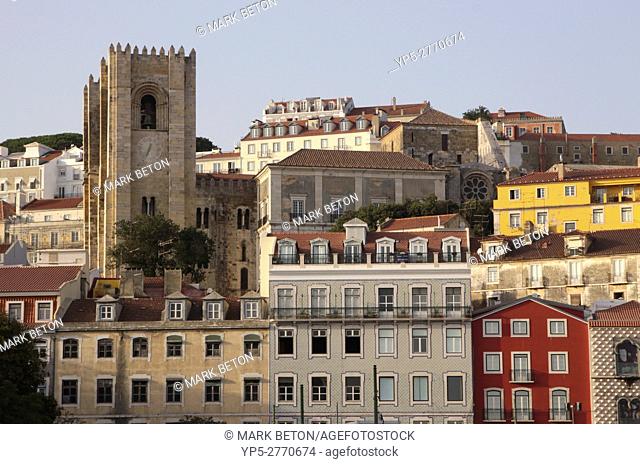 Buildings in Alfama Lisbon Se Cathedral on left