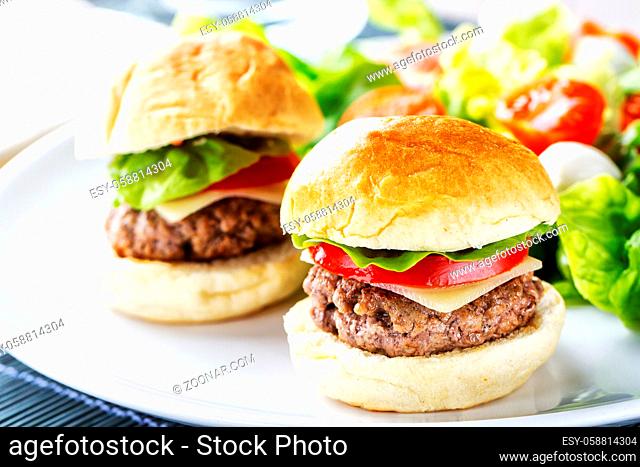 Mini Burgers with Side Salad. High quality photo