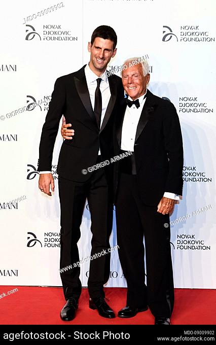 Giorgio Armani and Novak Djokovic attend the Milan Gala Dinner benefitting the Novak Djokovic Foundation presented by Giorgio Armani at Castello Sforzesco