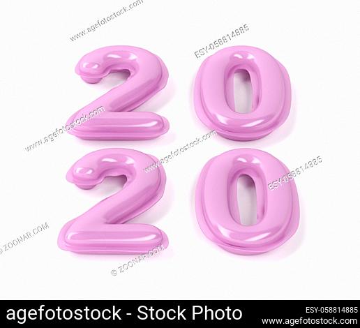 Happy new year 2020, concept image with pink inflated balloons on white background