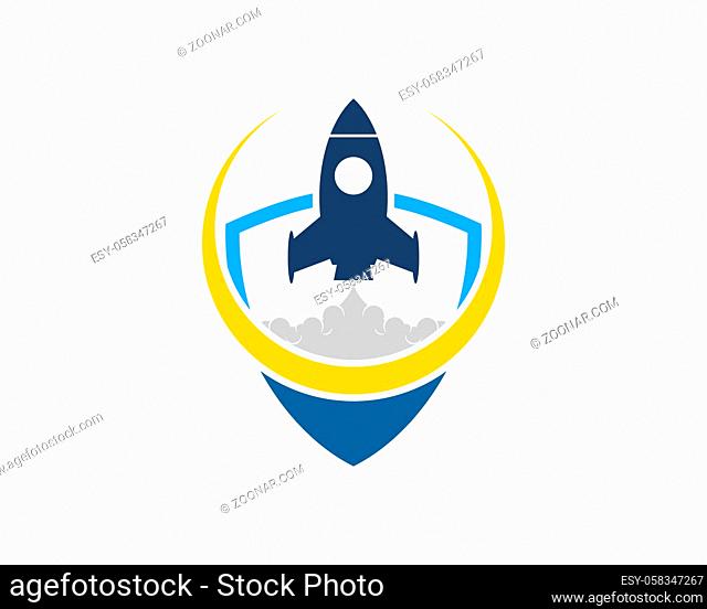 Simple shield with yellow swoosh and rocket launch