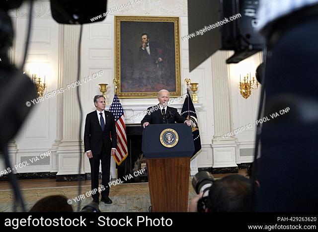 United States President Joe Biden delivers remarks on the Hamas terrorist attacks in Israel in the State Dining Room of the White House in Washington