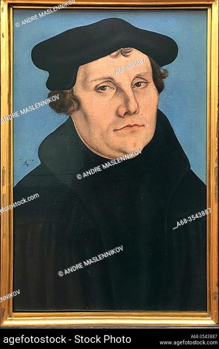 Portrait of Martin Luther, 1529. Oil on panel. Workshop of Lukas Cranach the Elder, 1472 -1553. The Uffizi Gallery is a prominent art museum located adjacent to...