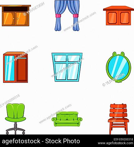 Home furnishings icons set. Cartoon illustration of 9 home furnishings vector icons for web