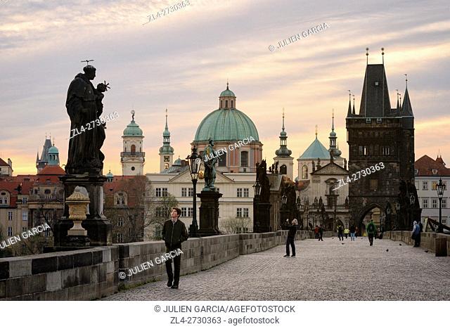 Czech Republic, Prague, historic centre listed as World Heritage by UNESCO, the Old Town (Stare Mesto), the Charles Bridge (Karluv Most) the Vltava River at...