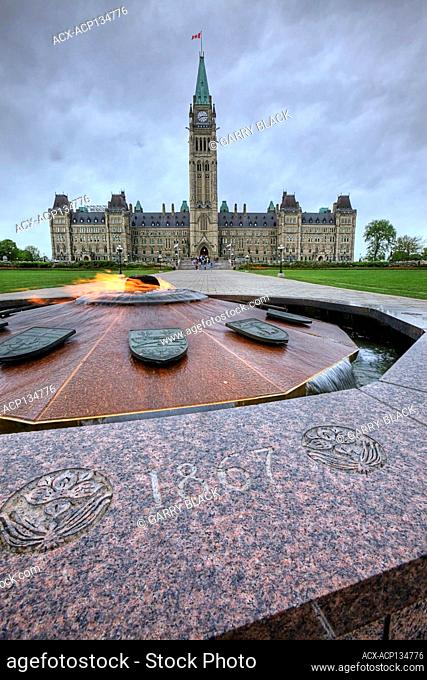 Centennial Flame and Parliament Building, Parliament Hill, Ottawa, Ontario, Canada