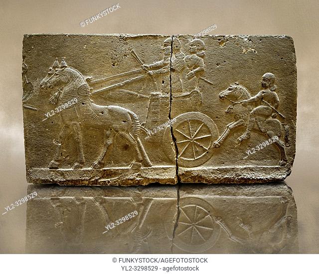 Sculpted Assyrian relief panels of Royal Chariot & Guards from Hadatu ( Aslantas ) around 800 B. C. Istanbul Archaeological museum Inv No. 1946