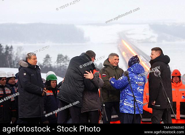 RUSSIA, REPUBLIC OF TATARSTAN - DECEMBER 21, 2023: The opening ceremony of M12 Highway. The distance of 810km from Moscow to Kazan can be covered along the...