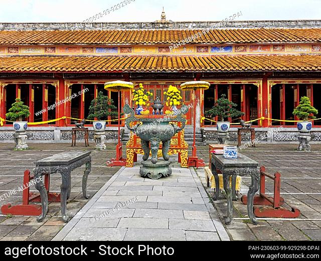 03 March 2023, Vietnam, Hue: Building in the citadel of Hue. The Hue Citadel was the former residence of the emperors of the Vietnamese Nguyen Dynasty in the...