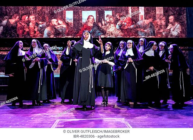 The leading actress Sidonie Smith as Deloris van Cartier live on Sister Act, Das Musical im Le Théâtre in Emmen, Lucerne, Switzerland
