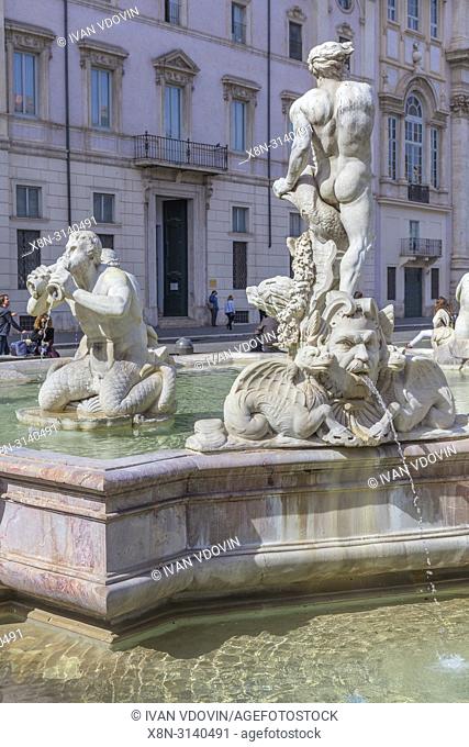 Fontana del Moro, Moor Fountain, Piazza Navona, Rome, Lazio, Italy