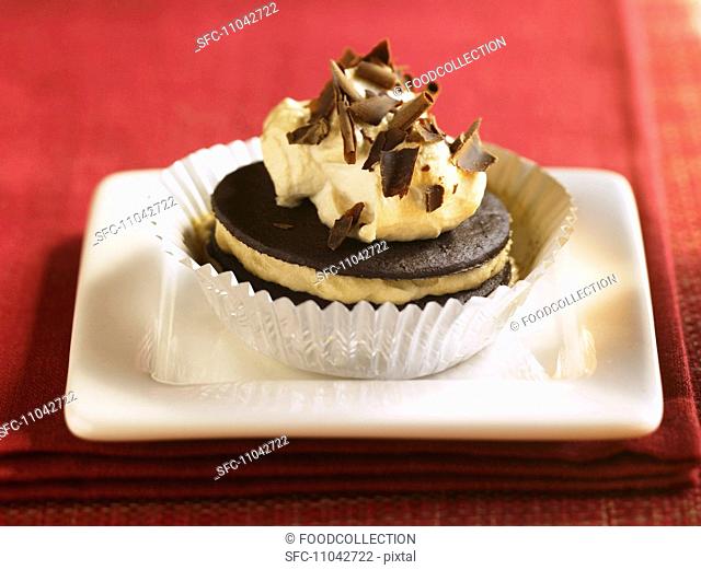 Cream Filled Chocolate Cookie with Chocolate Shavings, In a Foil Muffin Cup