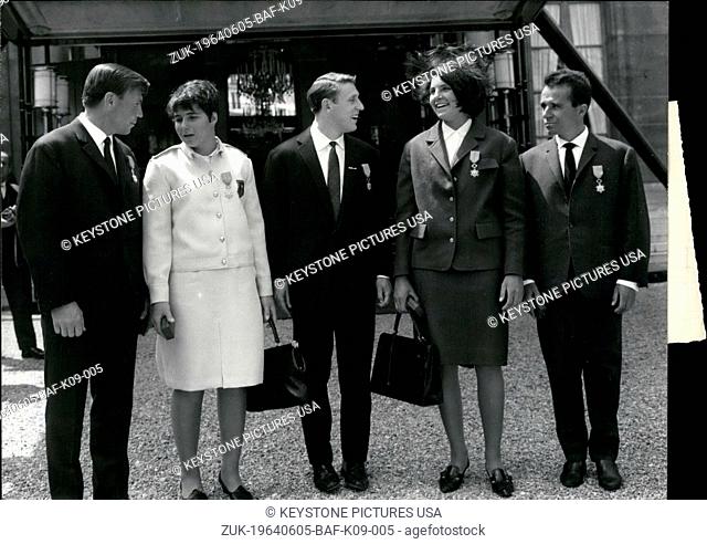 Jun. 05, 1964 - Left to right: Lelo Lacroix, Marielle Goitschel, Alain Calmat, Christine Goitschel, and Francois Bonlieu