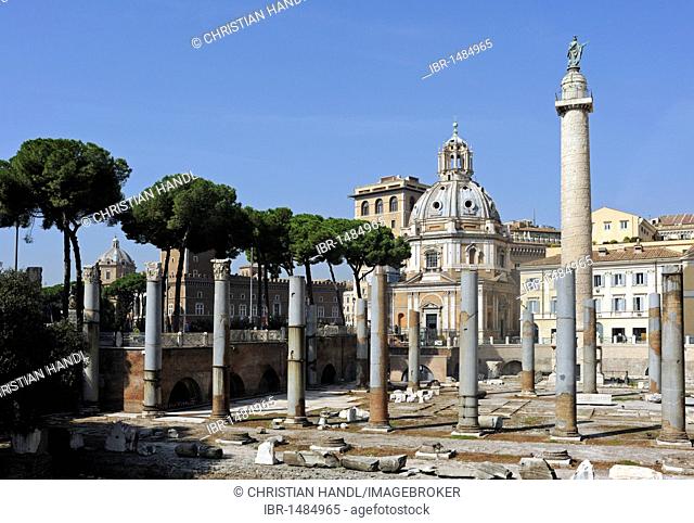 Columns of the Basilica Ulpia and Trajan's Column, Rome, Lazio, Italy, Europe