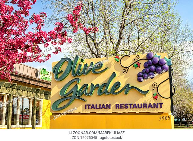 Fort Collins, CO, USA - April 30, 2018: Olive Garden, lively, family-friendly chain featuring Italian standards such as pastas salads, with a full bar
