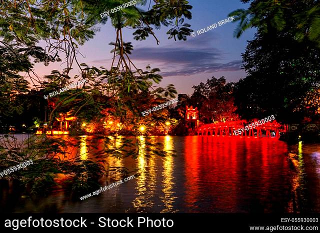 The Ngoc Son Temple of Lake Hoan Kiem in Hanoi in Vietnam