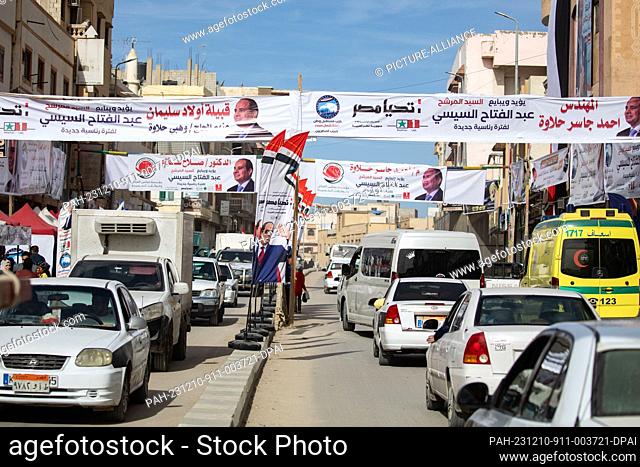 10 December 2023, Egypt, El-Arish: Posters and banners of the President of Egypt and candidate Abdel Fattah El-Sisi are seen on streets in El-Arish, North Sinai