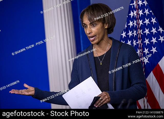 Chair of the Council of Economic Advisers Cecilia Rouse responds to a question from the news media during the daily briefing in the press briefing room of the...