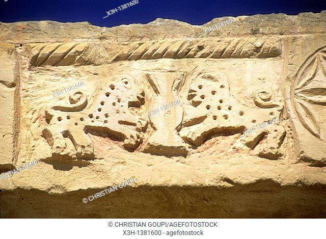 low relief showing leopards on a door's lintel, Avdat also known as Ovdat or Obodat was the most important historic city on the Incense Route after Petra...