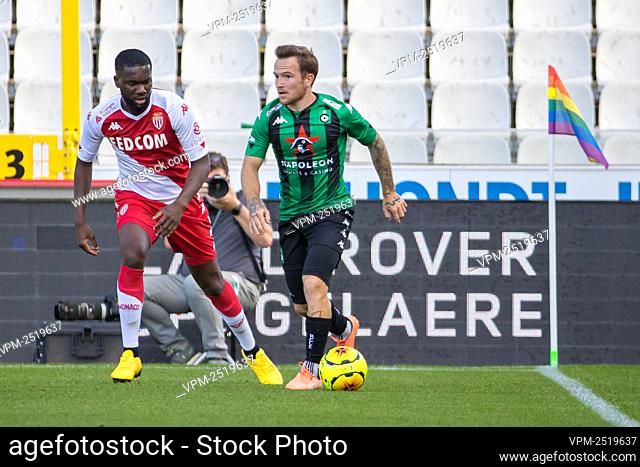 Monaco's Fode Ballo-Toure and Cercle's Dino Hotic fight for the ball during a friendly soccer game between Belgian team Cercle Brugge KSV and French club AS...