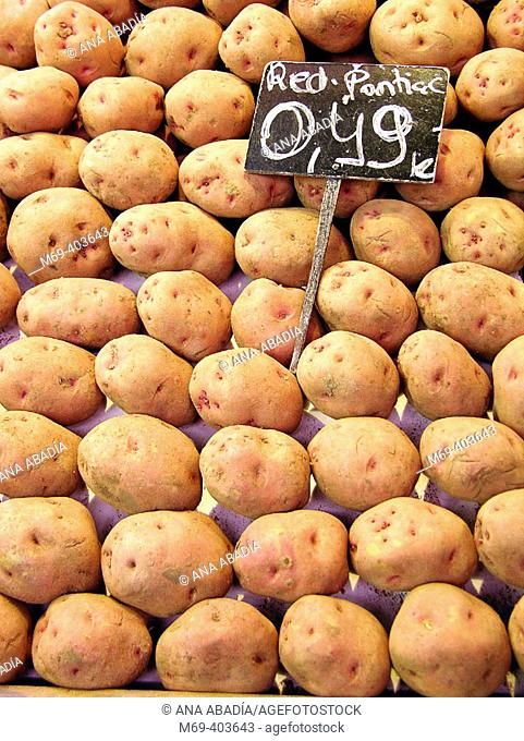 Potatoes. La Boquería market. Barcelona. Spain