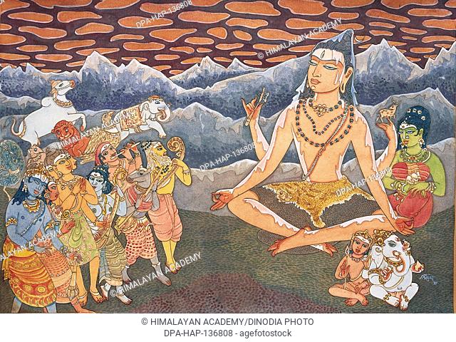 Artist S. Rajam , hindu belief , hindu , hinduism , art , himalayan academy art , shiva , supreme god , cosmic being , himalayas , vahanas , nandi , asvataman