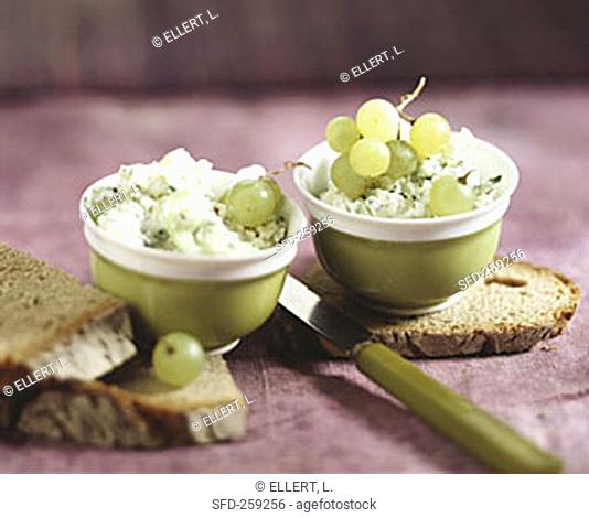 Camembert spread with grapes and farmhouse bread