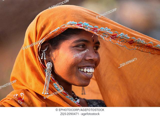 Close-up of tribal woman, Madhya Pradesh, India. Bhil tribe