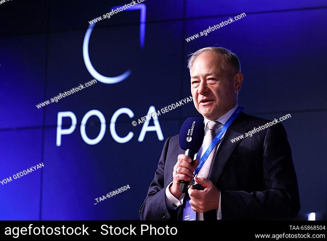 RUSSIA, MOSCOW - DECEMBER 18, 2023: Angstrom Board Chairman Leonid Reiman speaks during the official presentation of the Russian smartphone R-Phone and the Rosa...