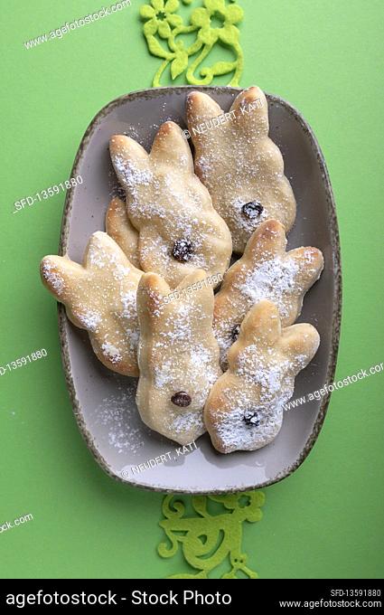 Vegan yeast pastry in the shape of a bunny for Easter