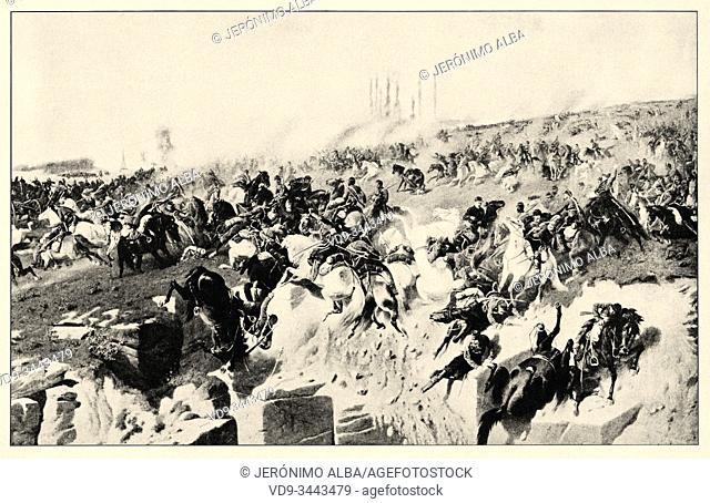 French cavalry charge in in Floing near Sedan 1870. The Franco-Prussian war. Franco-Allemande was a war that was fought between July 19, 1870 and May 10