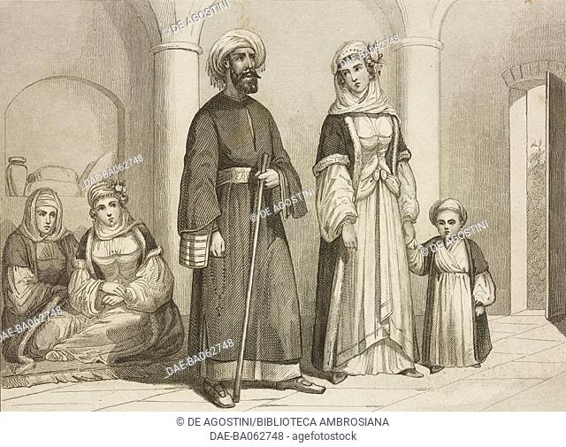Christians of Bethlehem, Palestine, engraving by Lemaitre and Gaucherel from Palestine, Description Geographique, Historique et Archeologique by Salomon Munk...