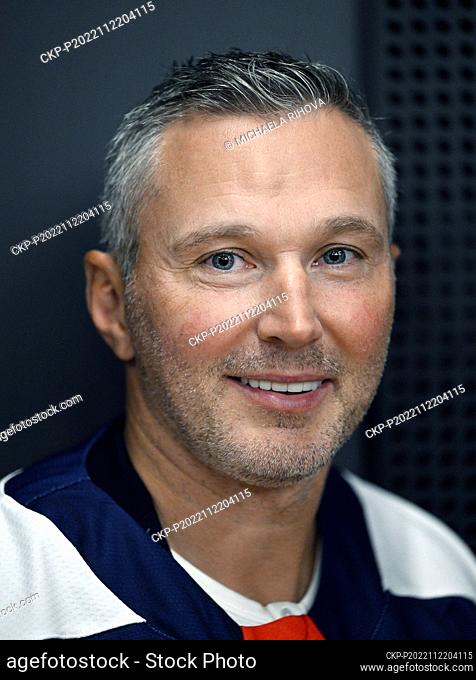 Ice hockey player Lubomir Visnovsky poses during the press conference on the match of ice hockey legends Czech Republic vs Slovakia