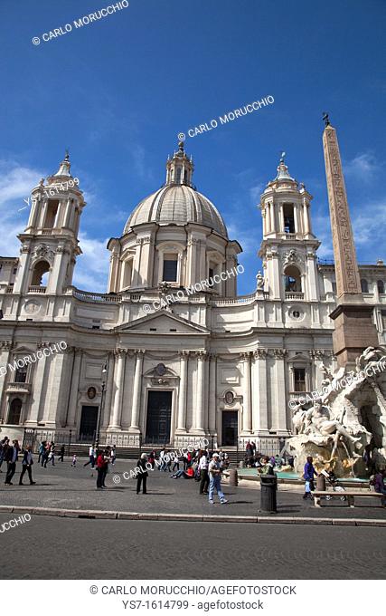 Saint Agnese in Agone church and the Fountain of the four Rivers, Piazza Navona, Rome, Lazio, Italy, Europe