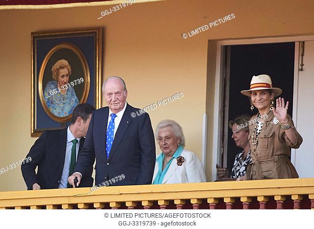 King Juan Carlos of Spain, Princess Elena de Borbon attends Bullfight tribute to Maria de las Mercedes de Borbon at Plaza de Toros de Aranjuez on June 2