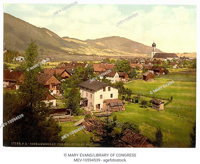 Oberammergau from Ettaler Street, Upper Bavaria, Germany. Date between ca. 1890 and ca. 1900