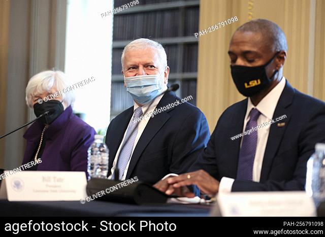 From left, Treasury Secretary Janet Yellen, Josh Bolten, attend a meeting with President Joe Biden and business leaders and CEOs on the COVID-19 response on...