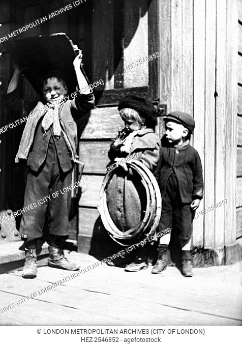 Bargee children, London, c1905. Bargee is the term for anyone working a barge