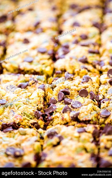 Gourmet gluten free but bars with nuts and chocolate chips