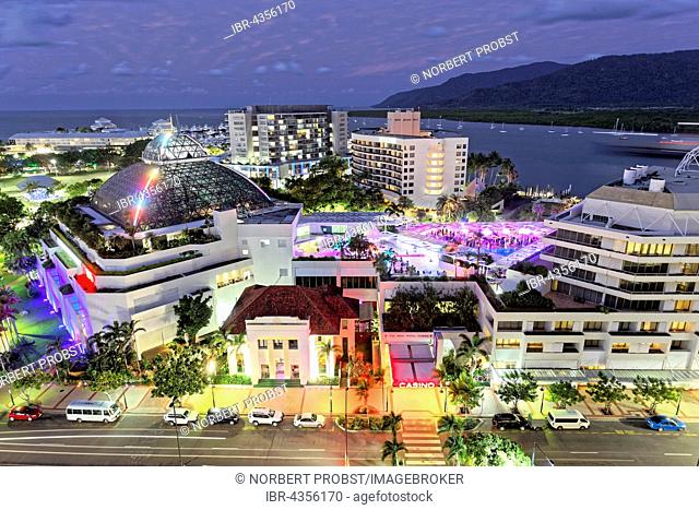 The Reef Hotel Casino at dusk, Cairns, Queensland, Australia