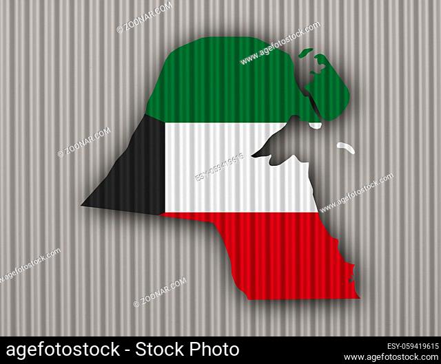 Karte und Fahne von Kuwait auf Wellblech - Map and flag of Kuwait on corrugated iron