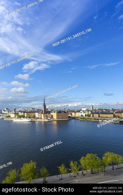 Riddarholmen Church and city skyline from Sodermalm, Stockholm, Sweden, Scandinavia, Europe